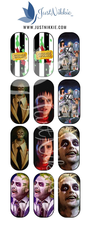 Beetlejuice Nail Water Decals – Spooky and Fun Halloween Nail Art Inspired by the Cult Classic
