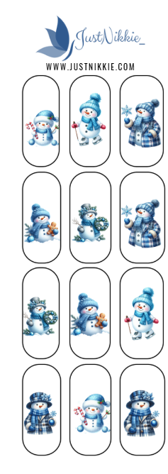 Snowman Nail Water Decals – Blue Winter Christmas Set