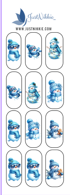 Snowman Nail Water Decals – Blue Winter Christmas Set