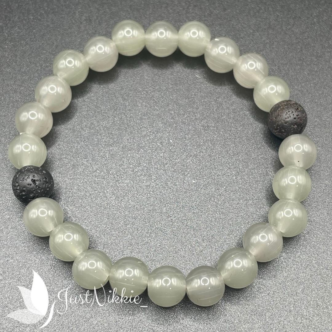 Shadowplay Bracelet | White Cat's Eye and Lava Stone Beaded Bracelet