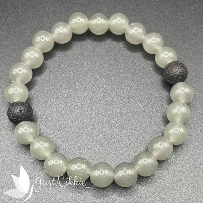 Shadowplay Bracelet | White Cat's Eye and Lava Stone Beaded Bracelet