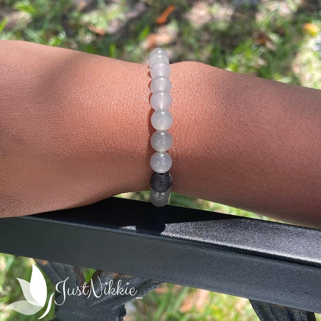 Shadowplay Bracelet | White Cat's Eye and Lava Stone Beaded Bracelet