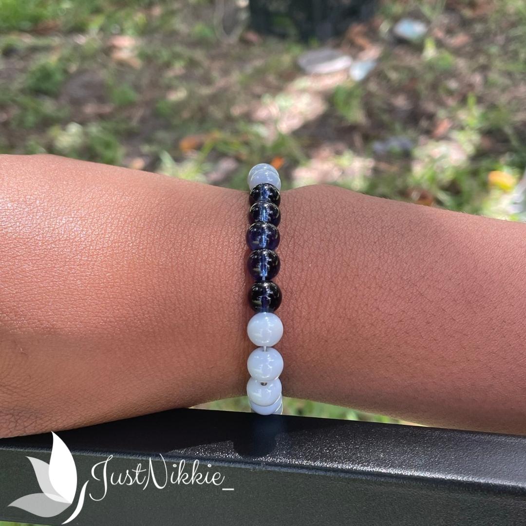 Starry Nights Bracelet | Deep Blue Beads with White and Gray Accents