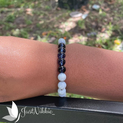 Starry Nights Bracelet | Deep Blue Beads with White and Gray Accents