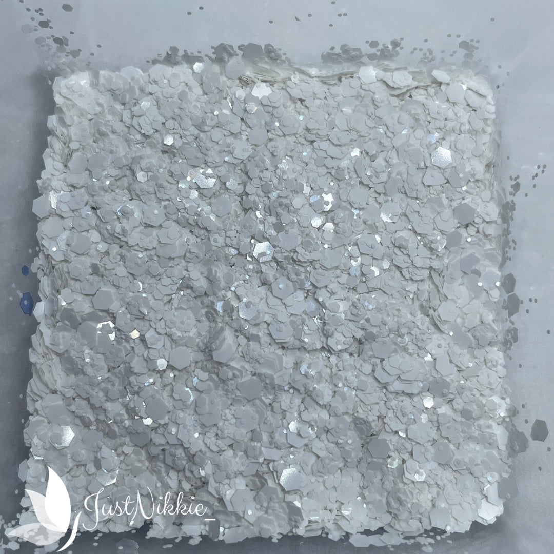 White Whisper Metallic Chunky Glitter Mix – Pure White Glitter