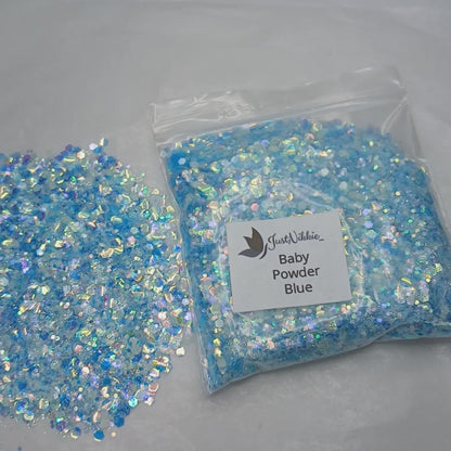 Baby Powder Blue Glow-in-the-Dark Glitter – Chunky Iridescent