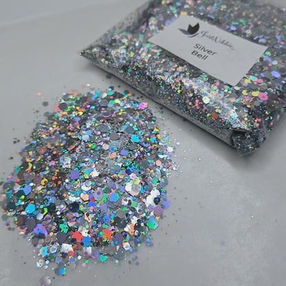 Silver Bell Holographic Glitter – Radiant Chunky Silver Glitter