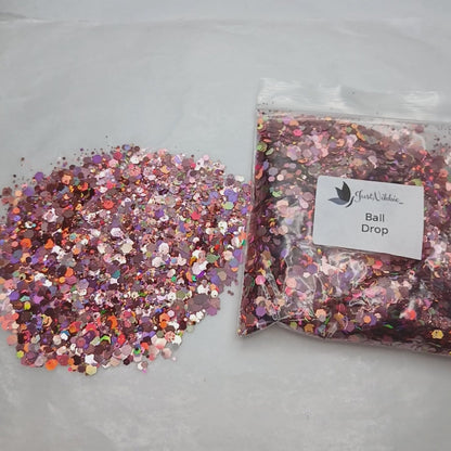 Ball Drop Light Pink and Bronze Holographic Chunky Glitter
